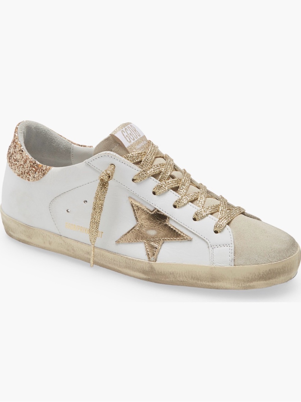 Golden Goose White and Gold Glitter Star Leather Sneaker